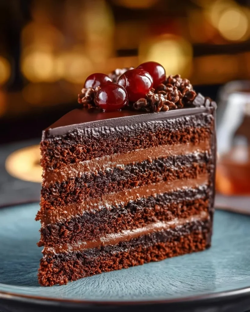 Decadent 24 Layer Chocolate Cake showcasing rich chocolate layers and frosting.