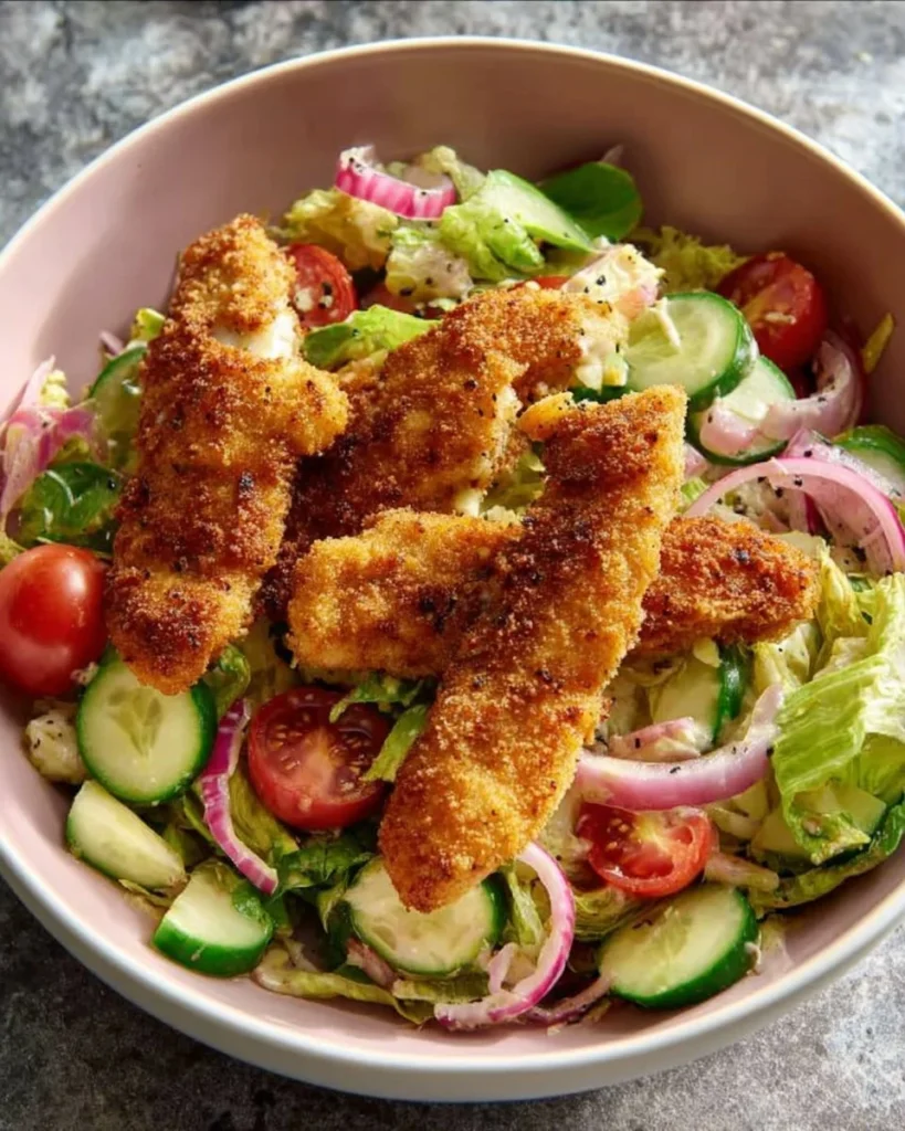 Air Fried Chicken Tender Salad drizzled with Honey Mustard dressing