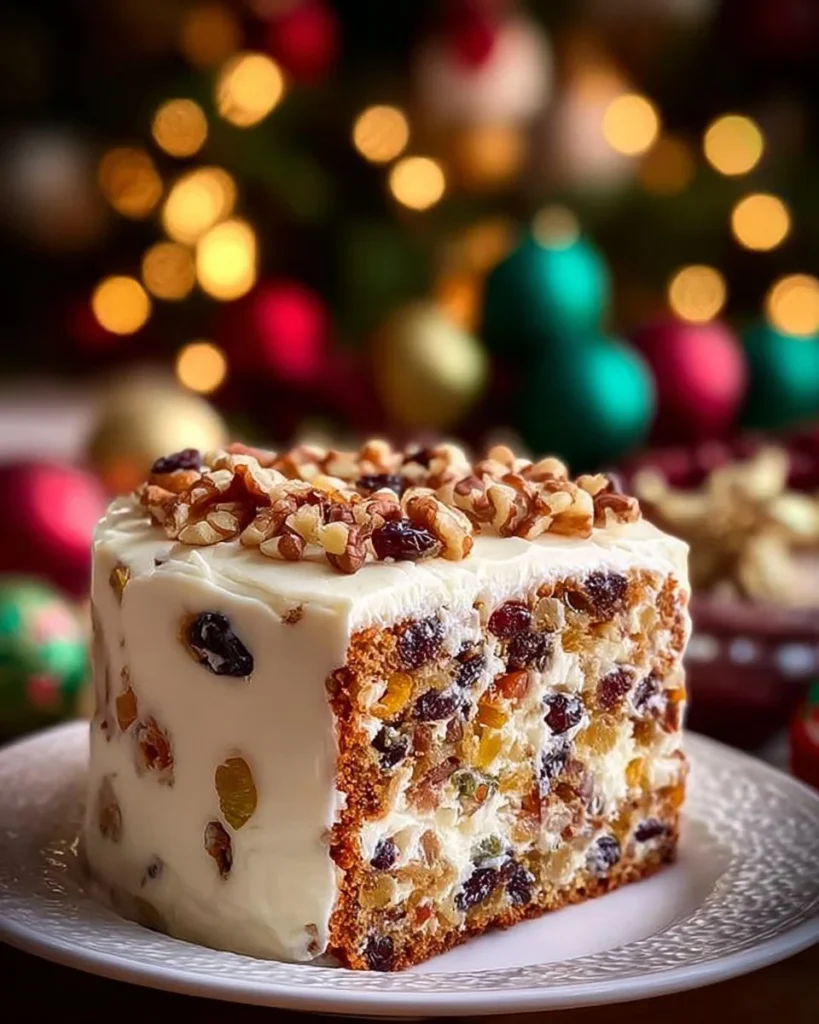 Ancient German fruit cake showcasing rich fruits and nuts.