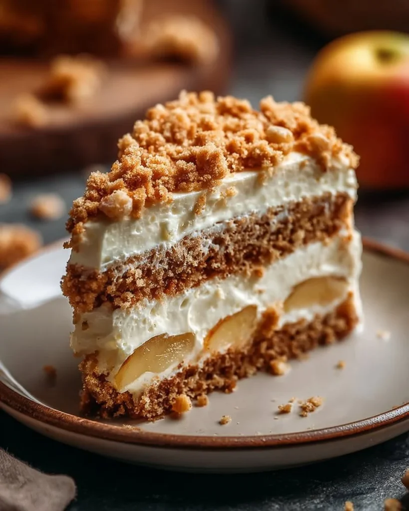 Delicious Apple Crumble Cheesecake with a golden crumble topping