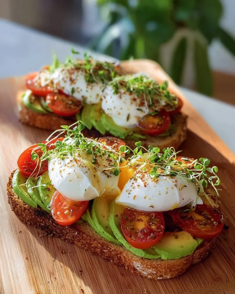 Avocado Caprese Toast topped with fresh mozzarella, tomatoes, and basil