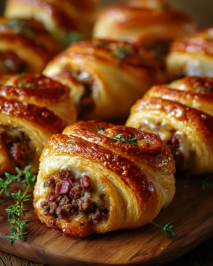 Delicious Bacon Cheeseburger Alfredo Crescent Roll-Ups on a plate