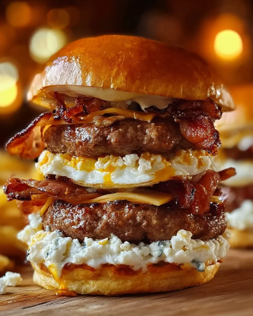 Delicious Bacon Smash Burger topped with creamy whipped feta cheese