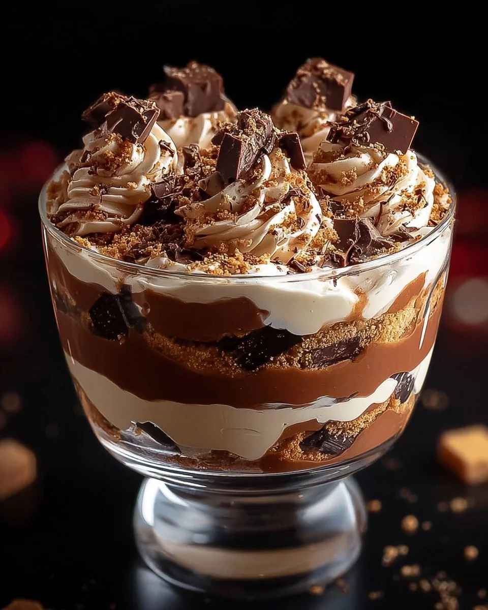 Delicious Baileys Chocolate Cheesecake Trifle dessert served in a glass