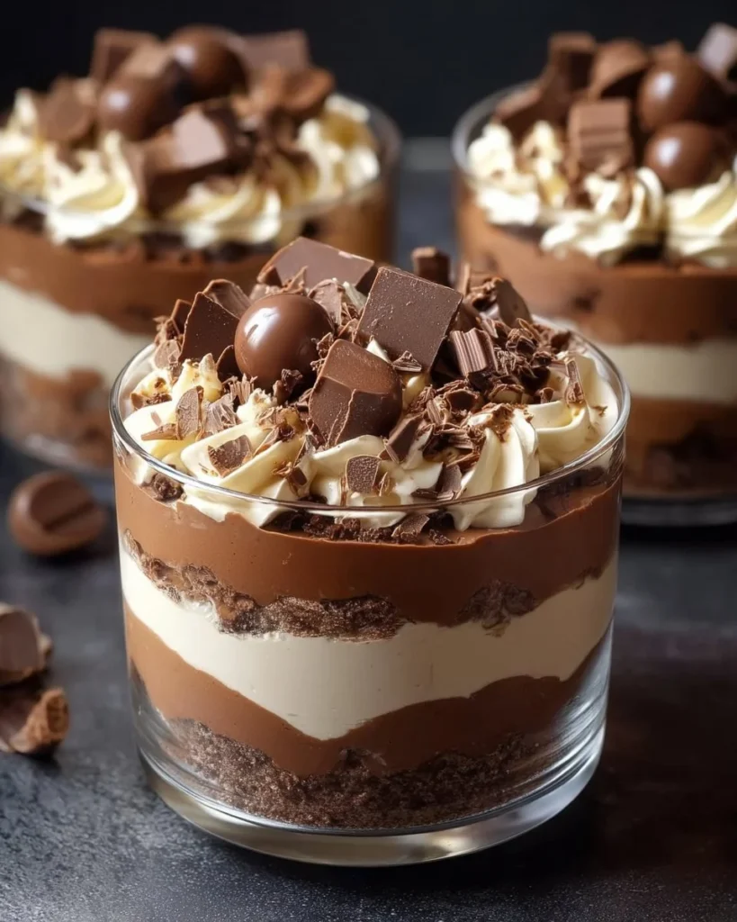 Delicious Baileys chocolate cheesecake trifle with layers of creamy chocolate and cheesecake