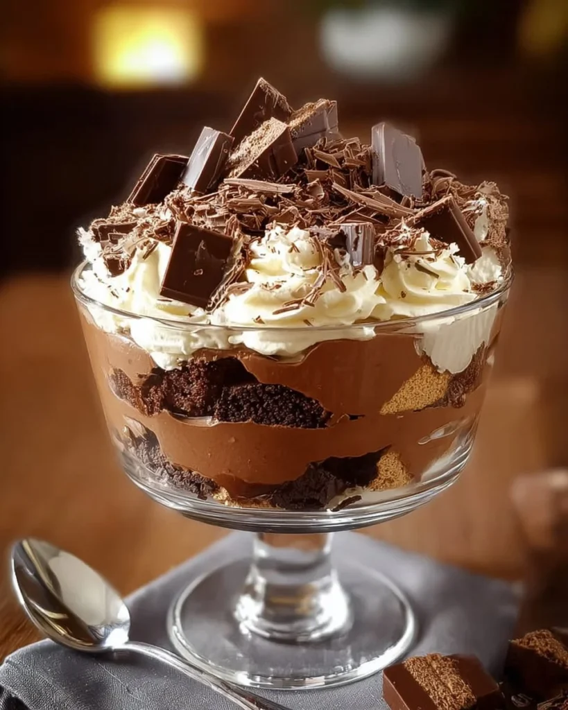 Baileys Chocolate Cheesecake Trifle with layers of chocolate and cheesecake