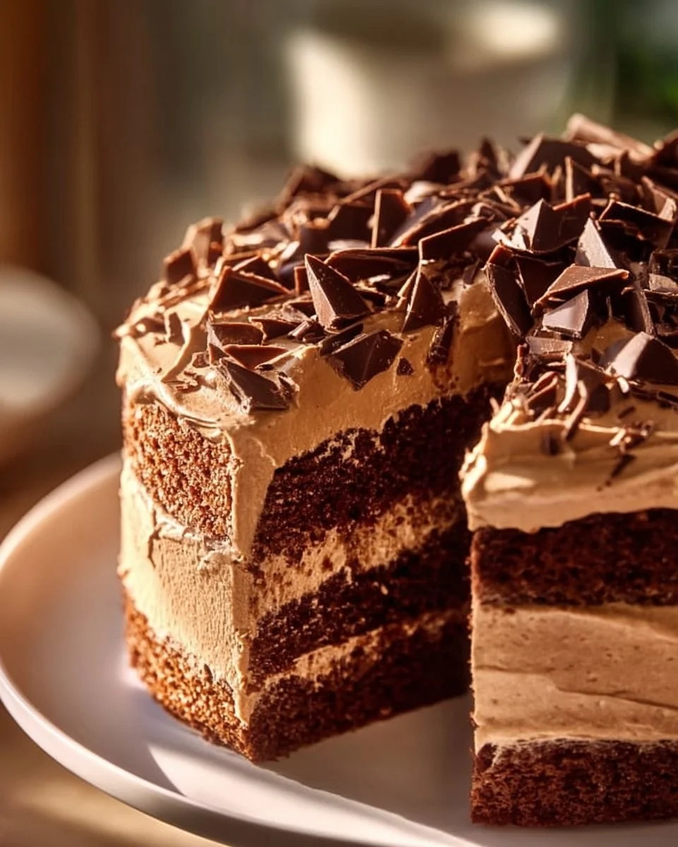 Delicious Baileys Chocolate Coffee Cake topped with chocolate glaze