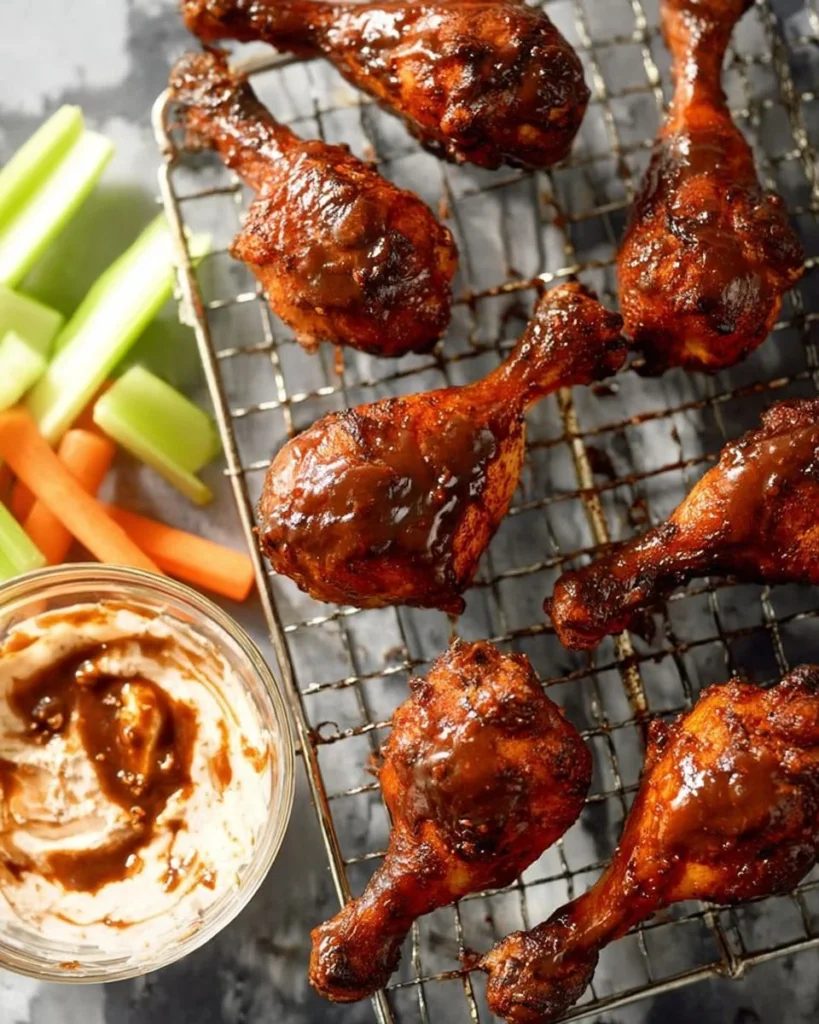 Baked Buffalo Chicken Drumsticks garnished with parsley on a plate