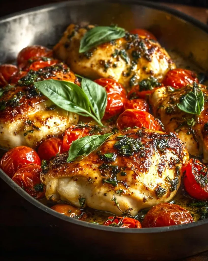 Delicious Baked Caprese Chicken with fresh tomatoes and mozzarella cheese