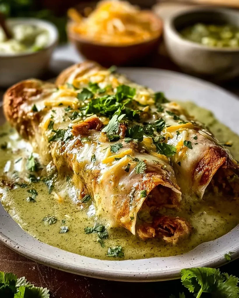 Delicious baked chicken burritos with melted cheese and fresh toppings on a plate