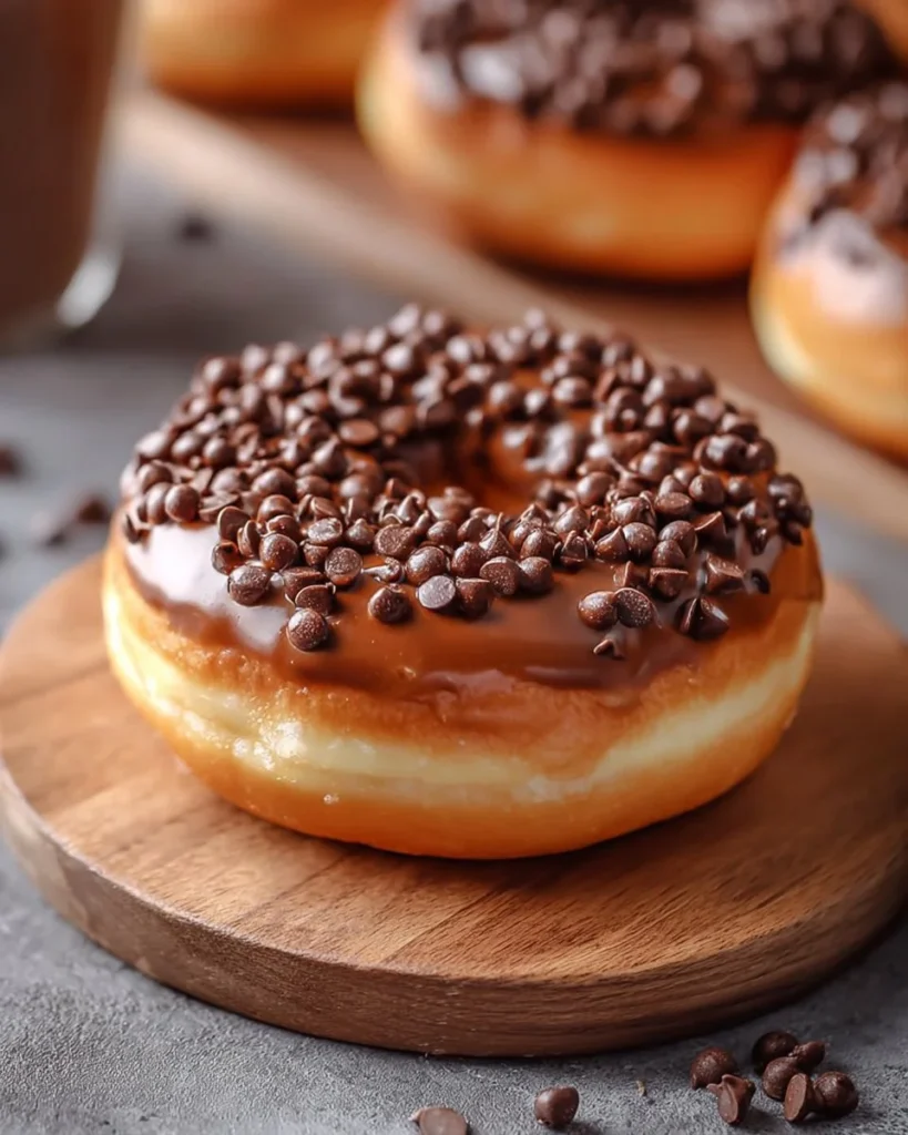 Baked mocha doughnuts topped with chocolate glaze and coffee sprinkles