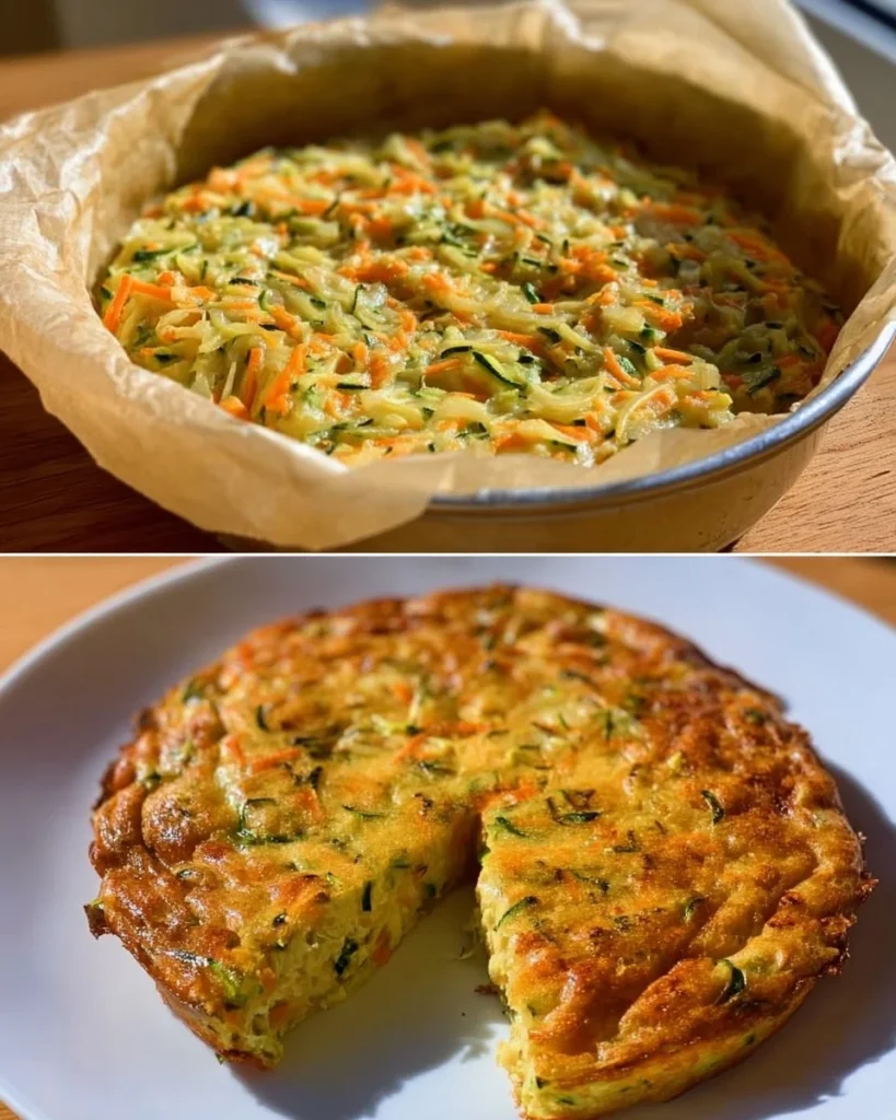 Baked vegetable frittata with colorful veggies and herbs in a skillet