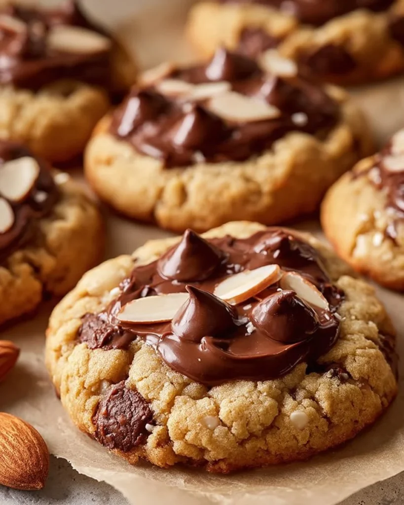 Bakery style Almond Joy Cookies with chocolate, coconut, and almonds