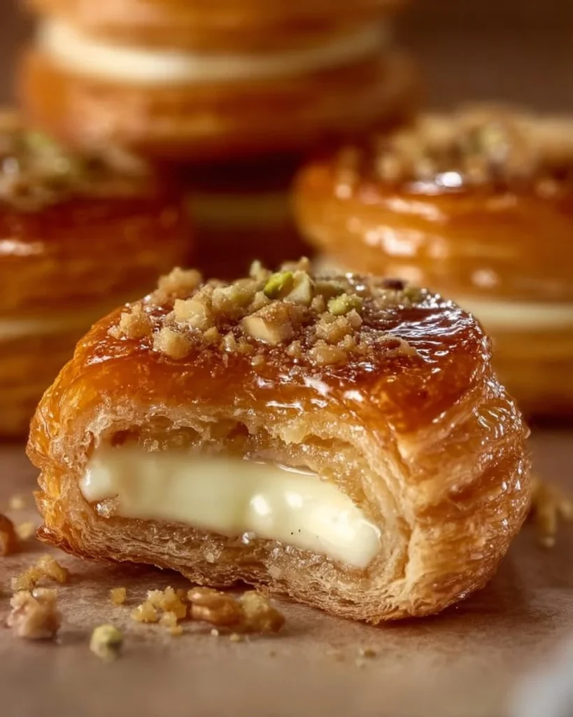 Baklava Cream Sandwich Cookies with layers of flaky pastry and sweet filling