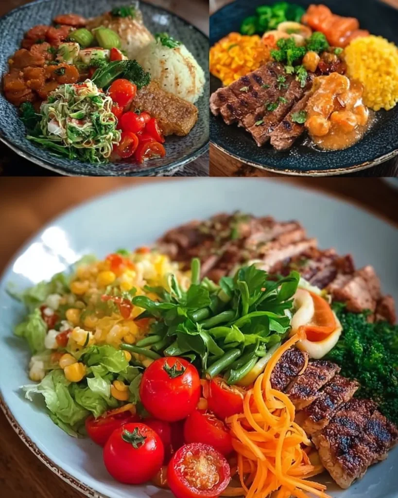 A variety of balanced breakfasts including fruits, whole grains, and protein-rich foods.