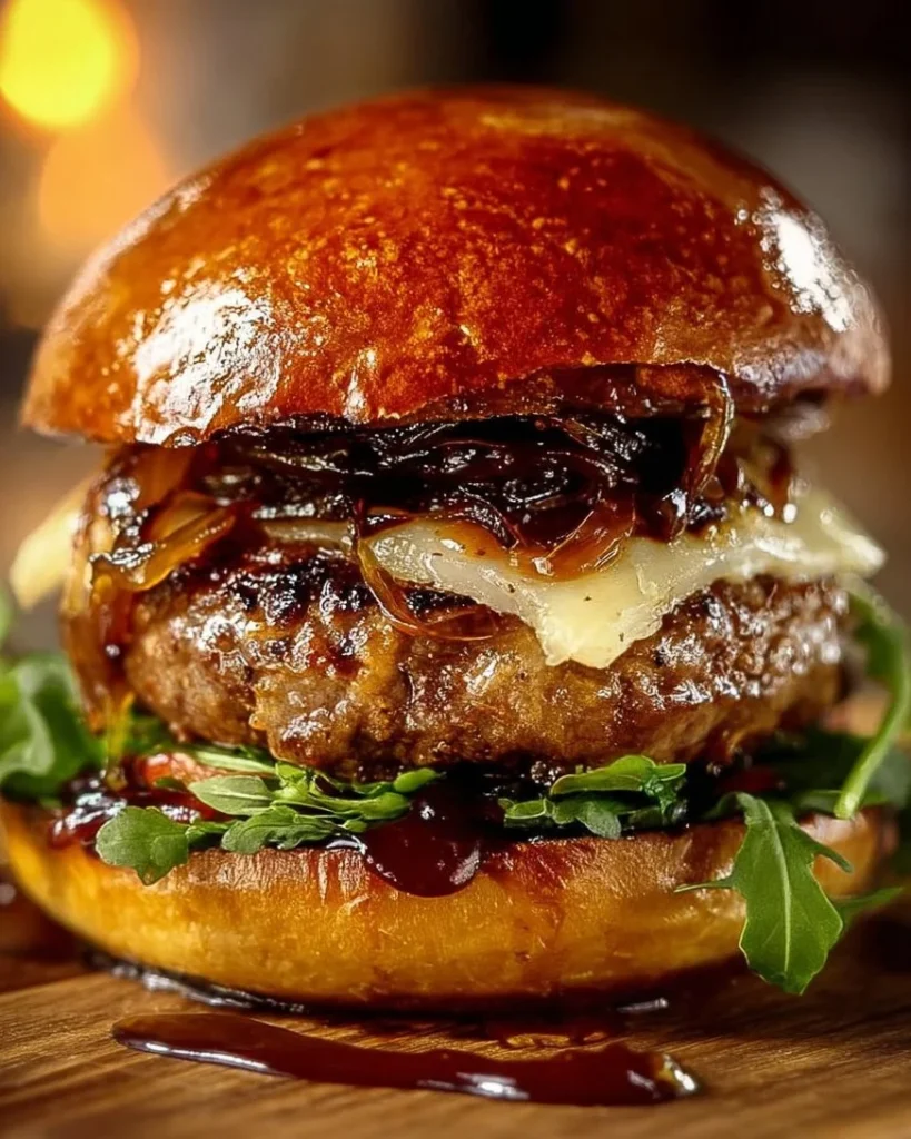 Balsamic Onion Turkey Burger served on a plate with fresh toppings