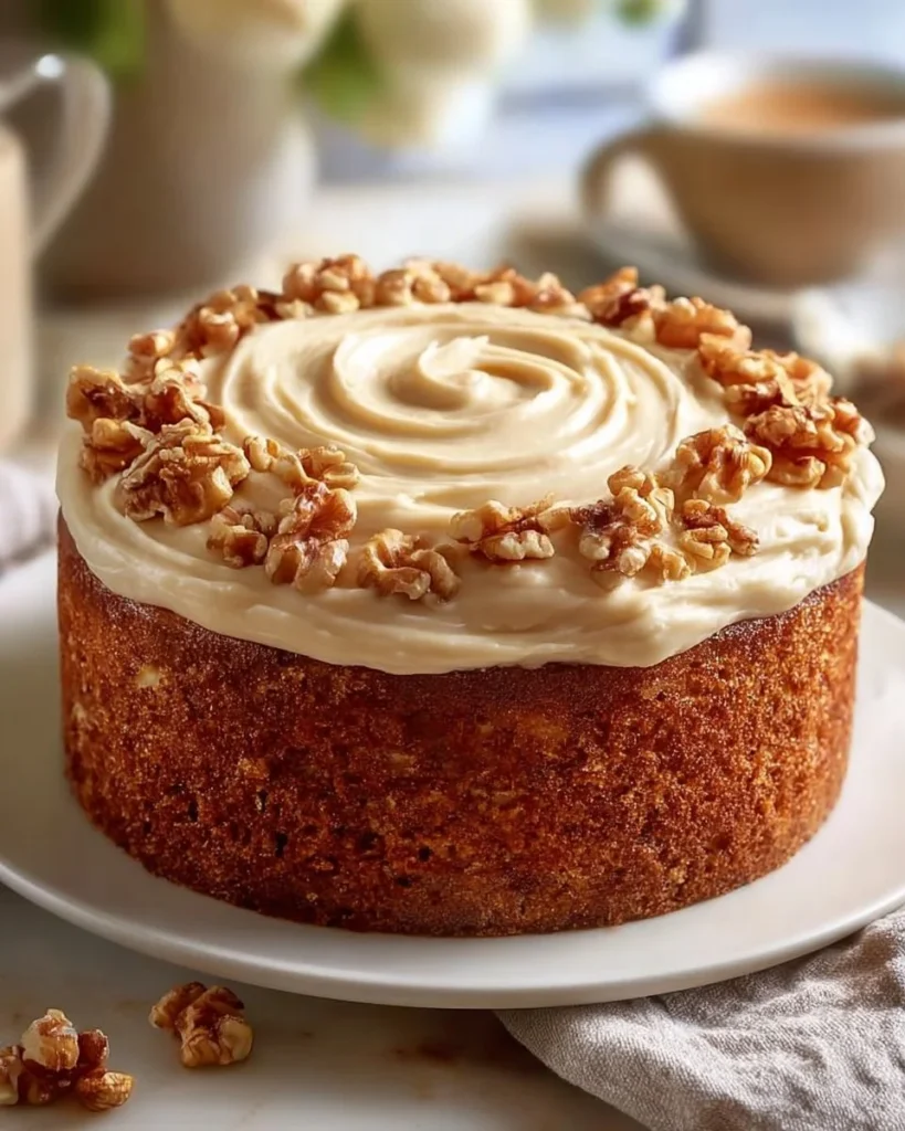 Delicious Banana Bread Cake topped with creamy frosting, served on a plate.