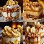 Delicious homemade banana cheesecake topped with slices of fresh bananas.