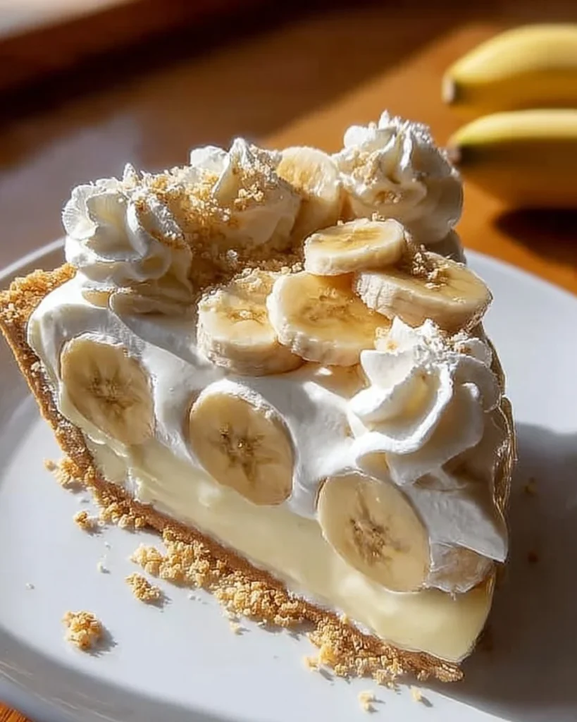 Delicious Banana Cream Cheesecake topped with banana slices and whipped cream