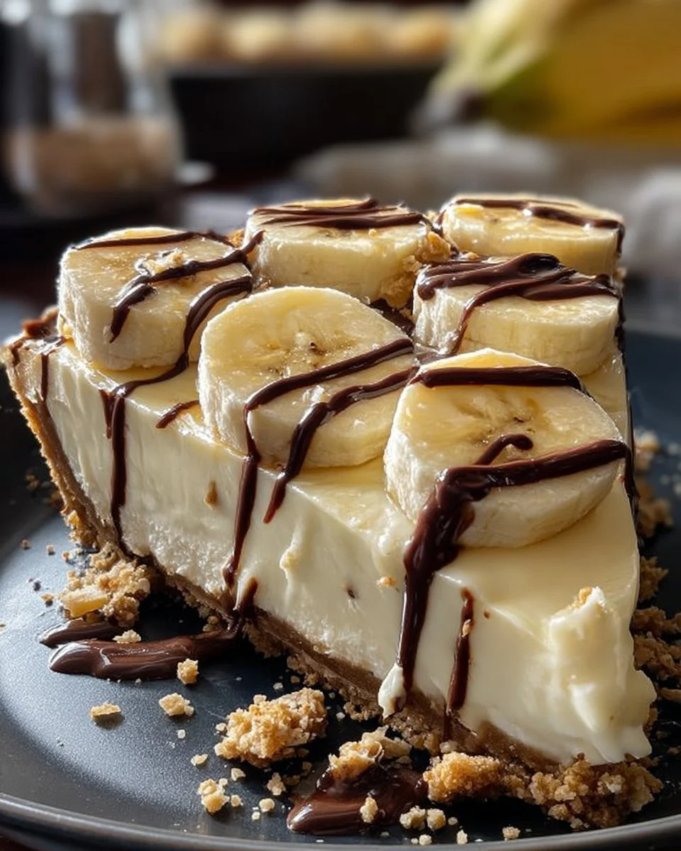 Delicious slice of banana pudding cheesecake topped with whipped cream and banana slices