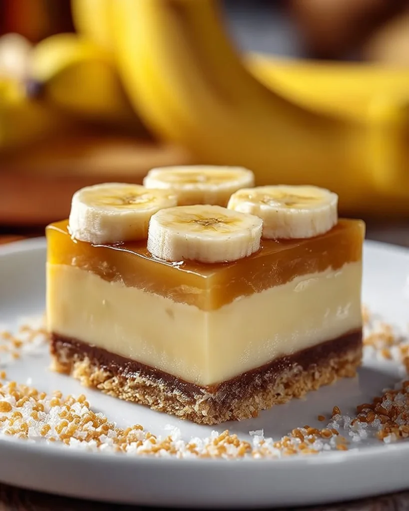 Delicious banana pudding cheesecake squares on a plate