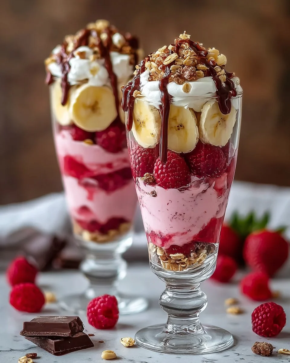 Delicious Banana Split Milkshake with bananas, ice cream, and toppings