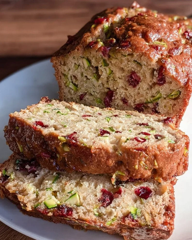Loaf of homemade Banana Zucchini Bread on a wooden table