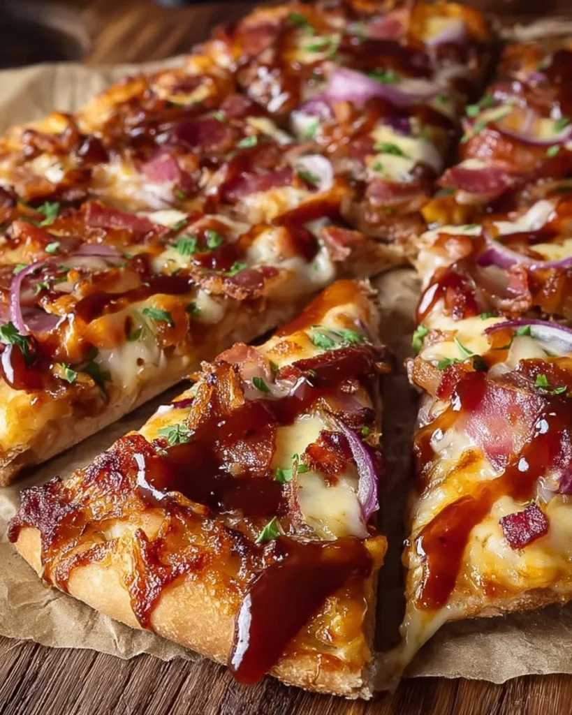 Delicious barbecue bacon pizza with smoky flavors and crispy toppings