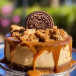 Slice of Biscoff cookie butter cheesecake on a plate
