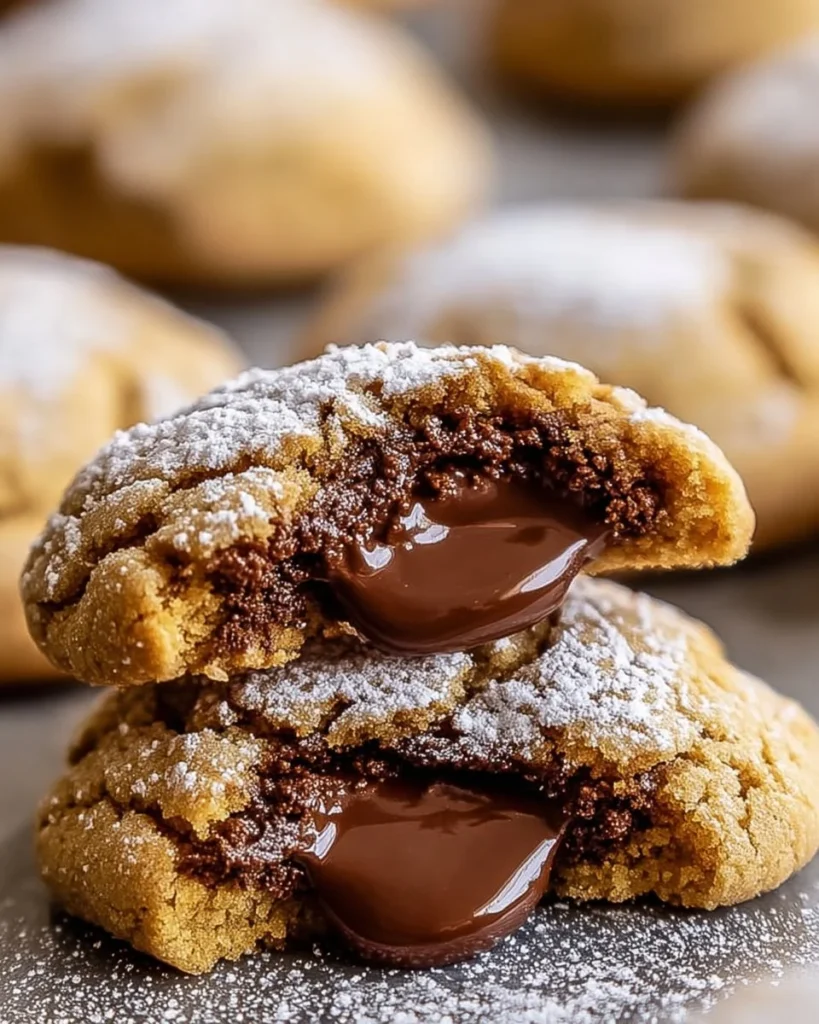 Biscoff Filled Chocolate Crinkle Cookies showcasing rich chocolate and Biscoff filling.