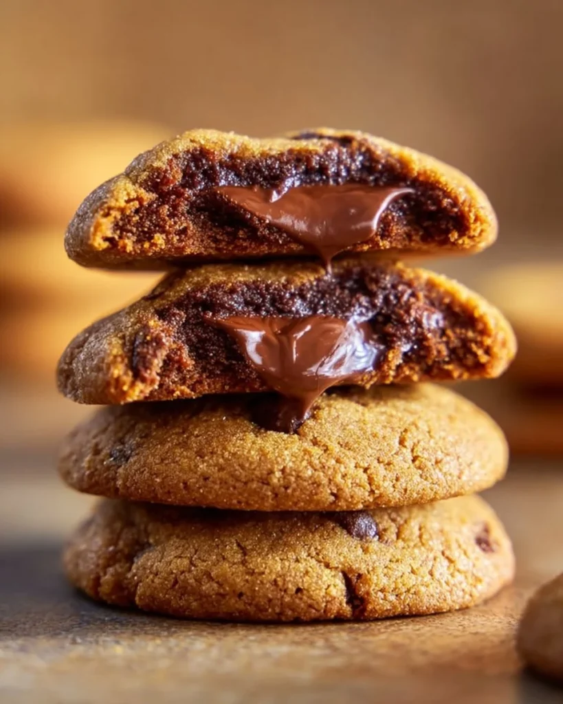 Biscoff filled chocolate crinkle cookies with a rich, chocolatey exterior and creamy center.