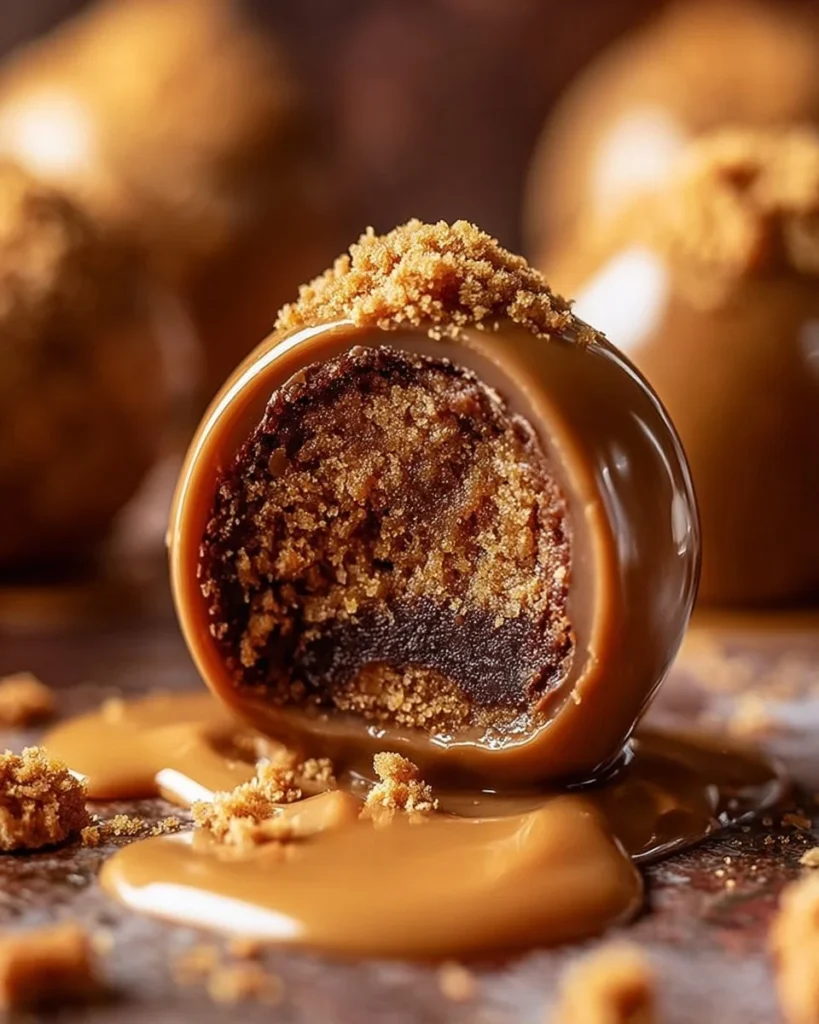 Delicious Biscoff Truffles with chocolate coating and cookie crumb topping