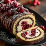 Delicious Black Forest Roll Cake with chocolate and cherry toppings