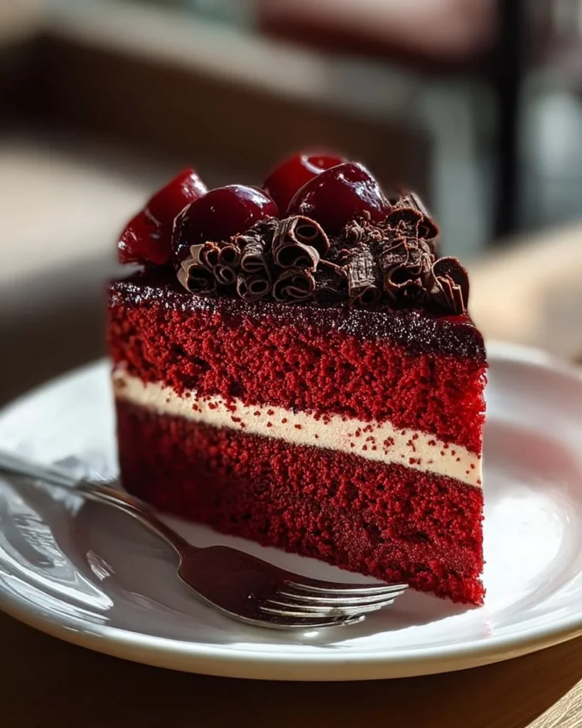 Black Sesame Red Velvet Cheesecake topped with cream and sesame seeds