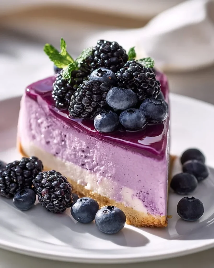 Low carb and gluten-free blackberry cheesecake with ginger cinnamon crust