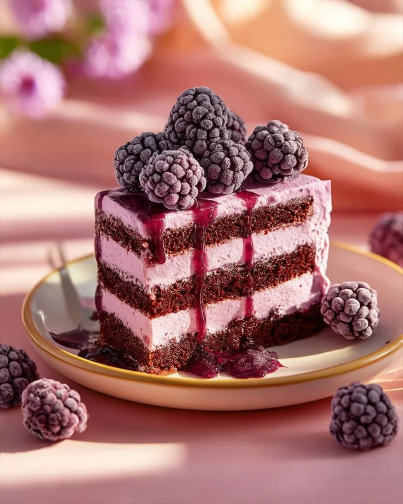 Delicious Blackberry Icebox Cake layered with fresh blackberries and cream