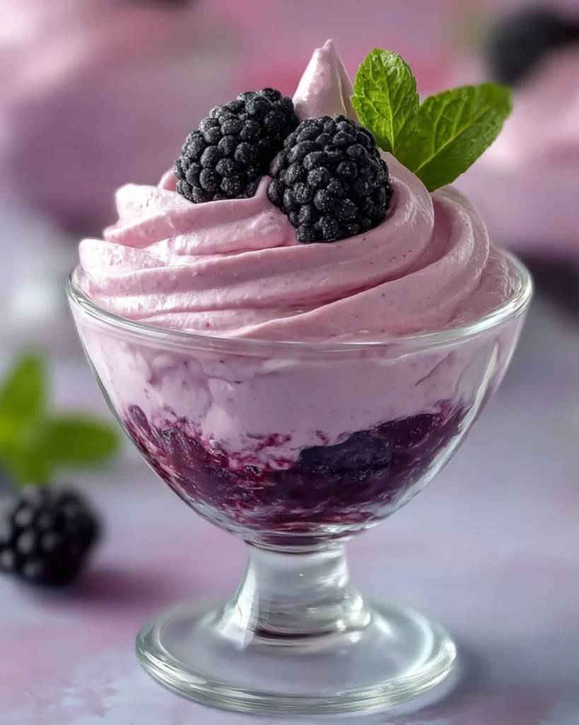 Delicious homemade blackberry mousse served in a glass
