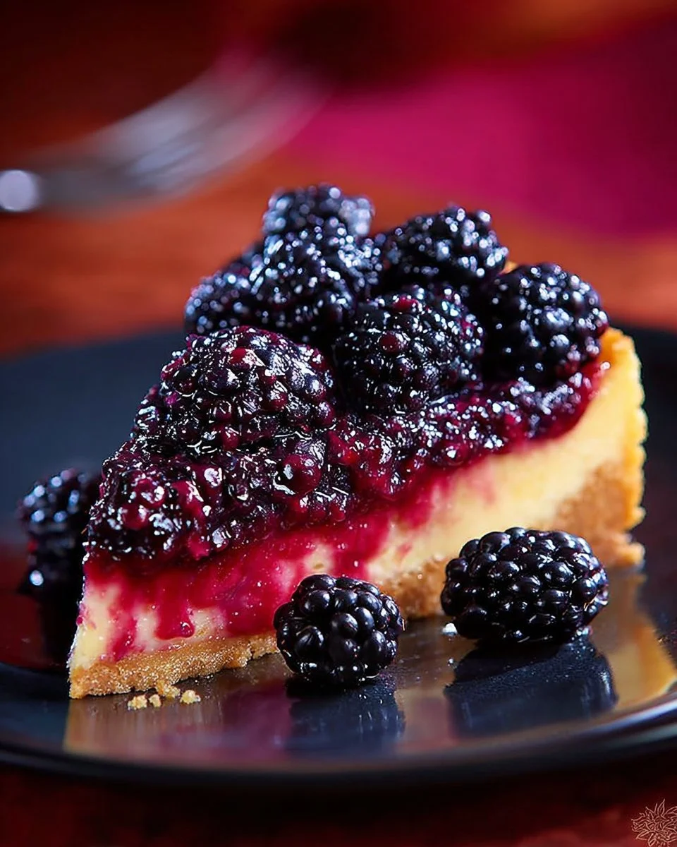 Delicious blackberry upside down cake with a caramelized topping and fresh berries.