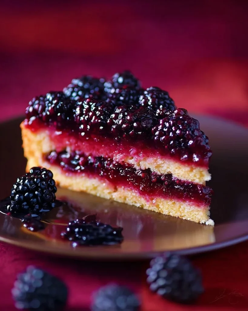 Moist blackberry upside down cake with fresh berries on top