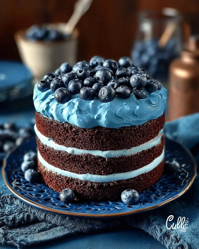 Delicious slice of Blue Velvet Cake with cream cheese frosting