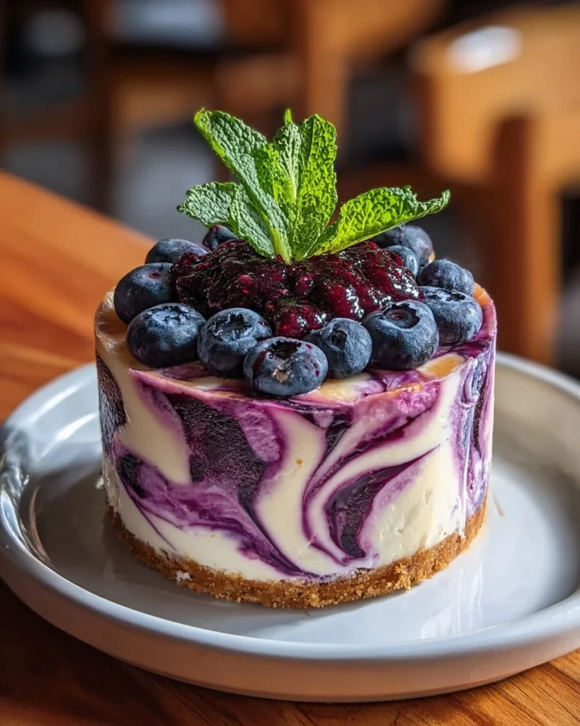 Delicious blueberry cheesecake swirl cake with fresh blueberries on top