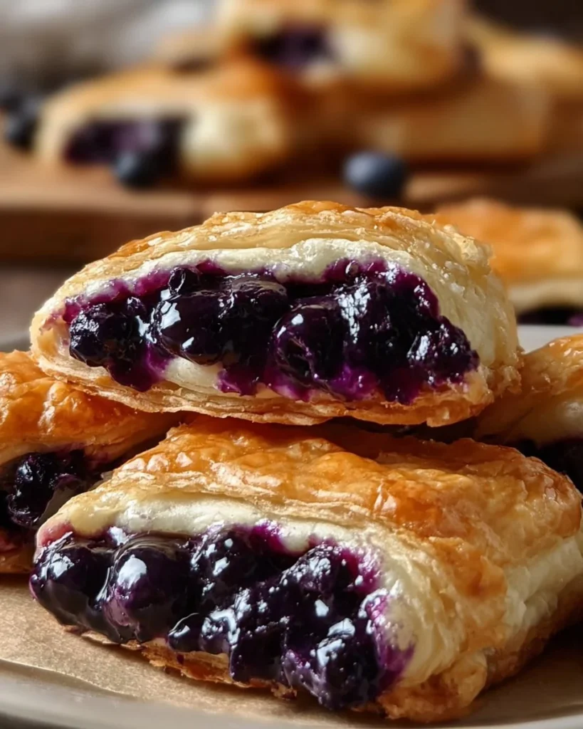 Delicious Blueberry Cream Cheese Bites on a plate garnished with fresh blueberries.