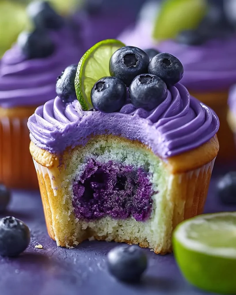 Blueberry lime cheesecake cupcakes topped with fresh blueberries and lime zest.