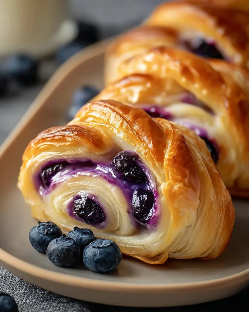 Delicious blueberry puff pastry braid with flaky layers and fresh blueberries