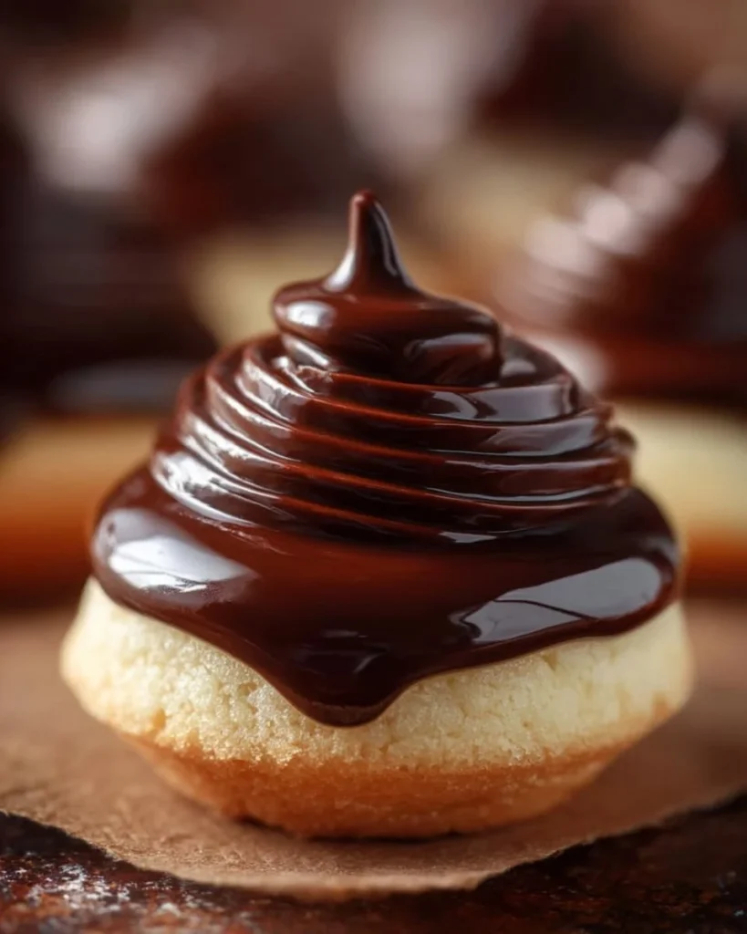 Boston Cream Pie Cookie Bites on a plate, showcasing their rich chocolate and custard filling.