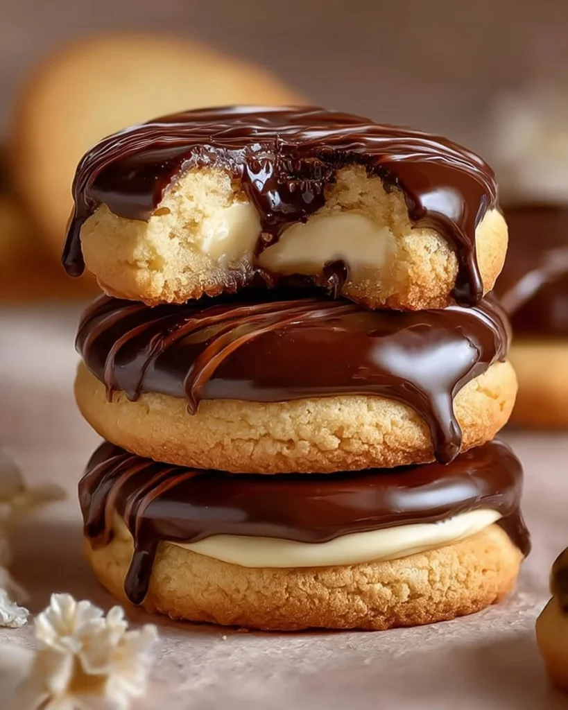 Delicious Boston Cream Pie Cookies with chocolate and cream filling