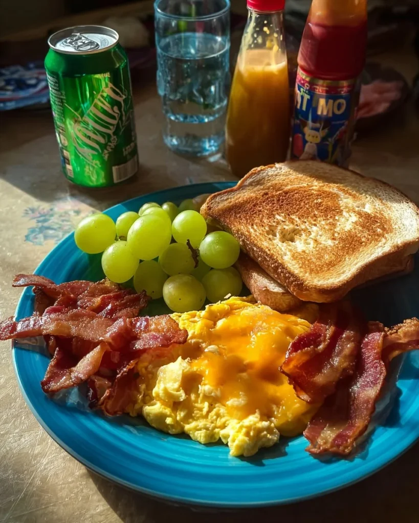 Delicious breakfast plate featuring crispy bacon and perfectly cooked eggs