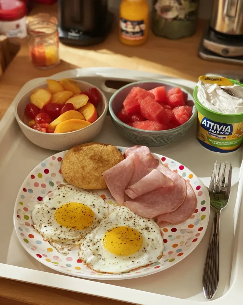 Delicious breakfast combo featuring eggs, bacon, and toast.