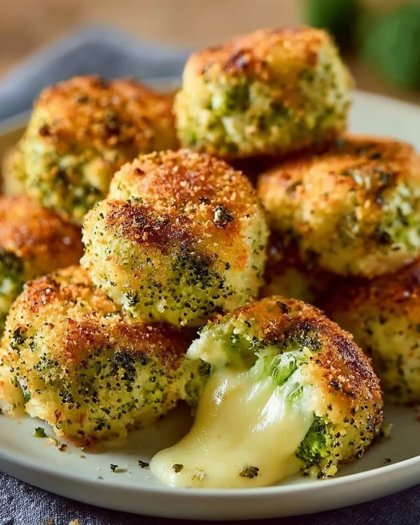 Baked broccoli balls fresh from the oven, healthy snack idea