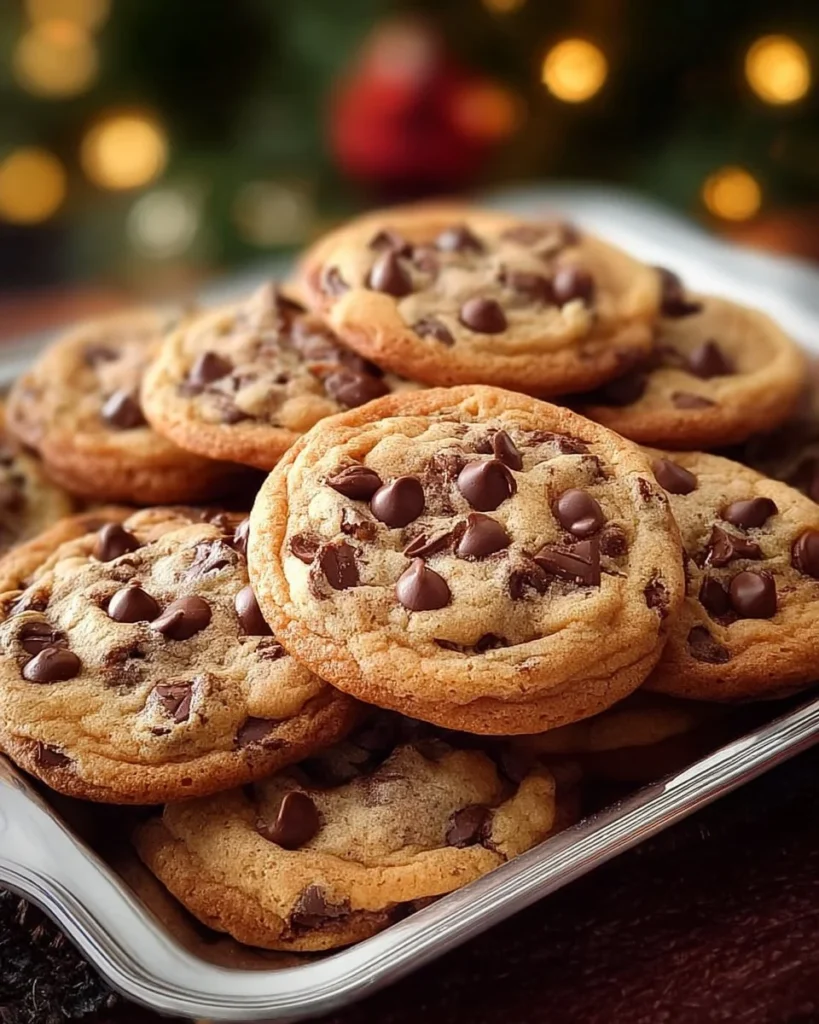 Freshly baked brown butter chocolate chip cookies on a baking tray